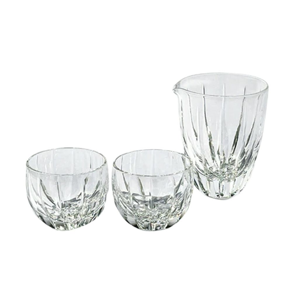 太武朗工房／タブロー 江戸切子 剣菱 酒器三点揃 片口徳利1 ＋ ぐい呑み2 透き クリア 230ml 伝統工芸士 木村泰典 作 5114-00s