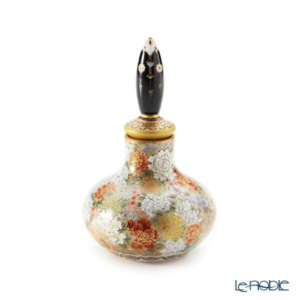 現代の京薩摩 フタ付小壺 花詰 伝統工芸士 小野多美枝氏 -空女-作