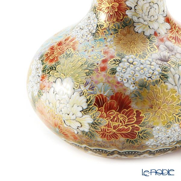 現代の京薩摩 フタ付小壺 花詰 伝統工芸士 小野多美枝氏 -空女-作