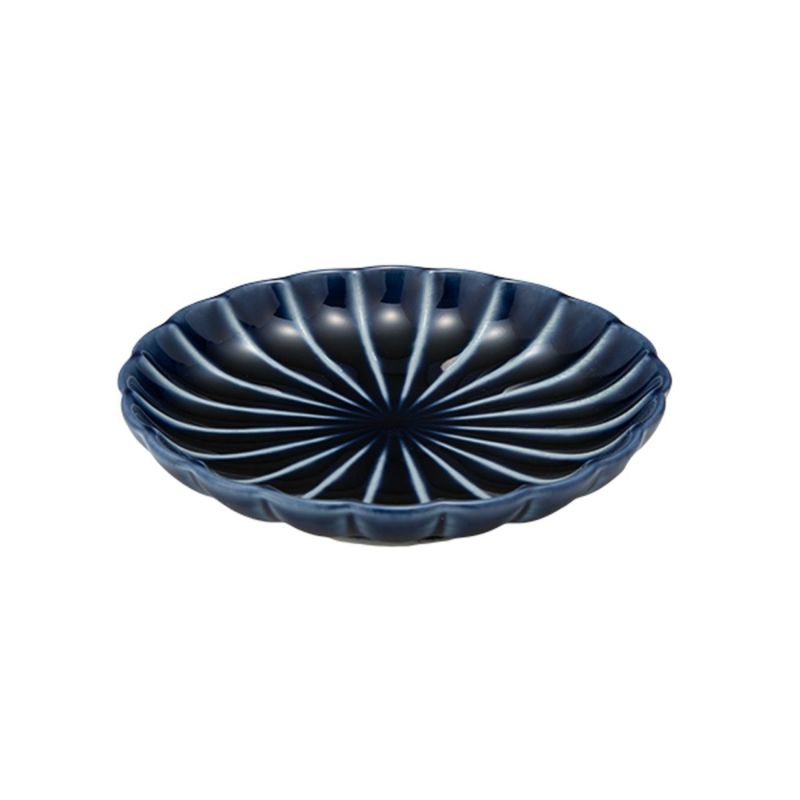 カネコ小兵製陶所 ぎやまん陶 小皿 10cm 3寸 茄子紺ブルー