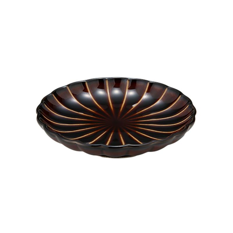 カネコ小兵製陶所 ぎやまん陶 小皿 10cm 3寸 漆ブラウン