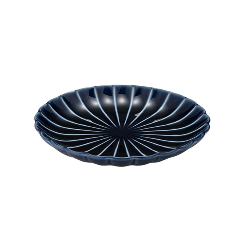 カネコ小兵製陶所 ぎやまん陶 小皿 14.5cm 4.5寸 茄子紺ブルー