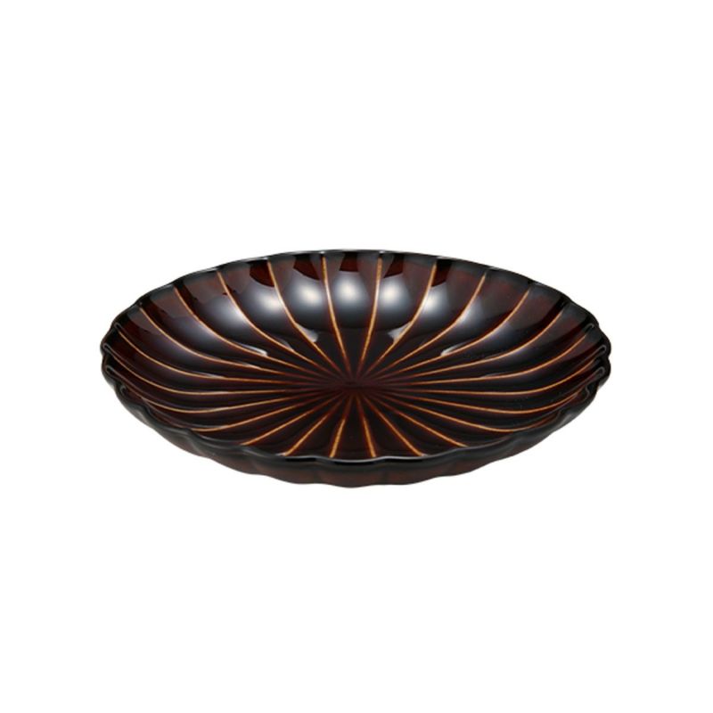 カネコ小兵製陶所 ぎやまん陶 小皿 14.5cm 4.5寸 漆ブラウン