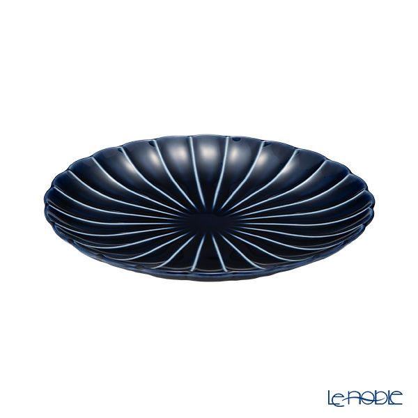 カネコ小兵製陶所 ぎやまん陶 中皿 20.5cm 7寸 茄子紺ブルー