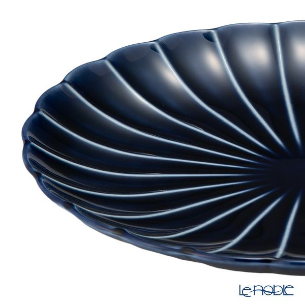 カネコ小兵製陶所 ぎやまん陶 中皿 20.5cm 7寸 茄子紺ブルー