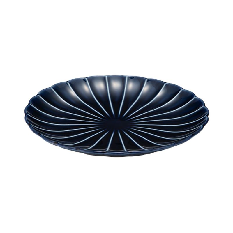 カネコ小兵製陶所 ぎやまん陶 中皿 20.5cm 7寸 茄子紺ブルー