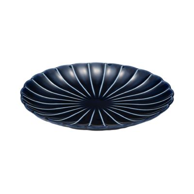 カネコ小兵製陶所 ぎやまん陶 中皿 20.5cm 7寸 茄子紺ブルー