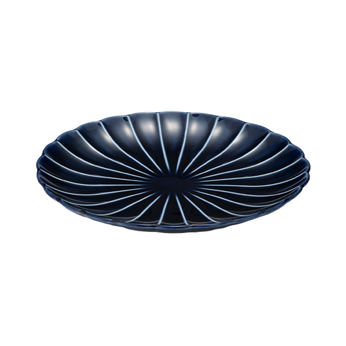 カネコ小兵製陶所 ぎやまん陶 中皿 20.5cm 7寸 茄子紺ブルー