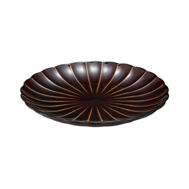 カネコ小兵製陶所 ぎやまん陶 中皿 20.5cm 7寸 漆ブラウン