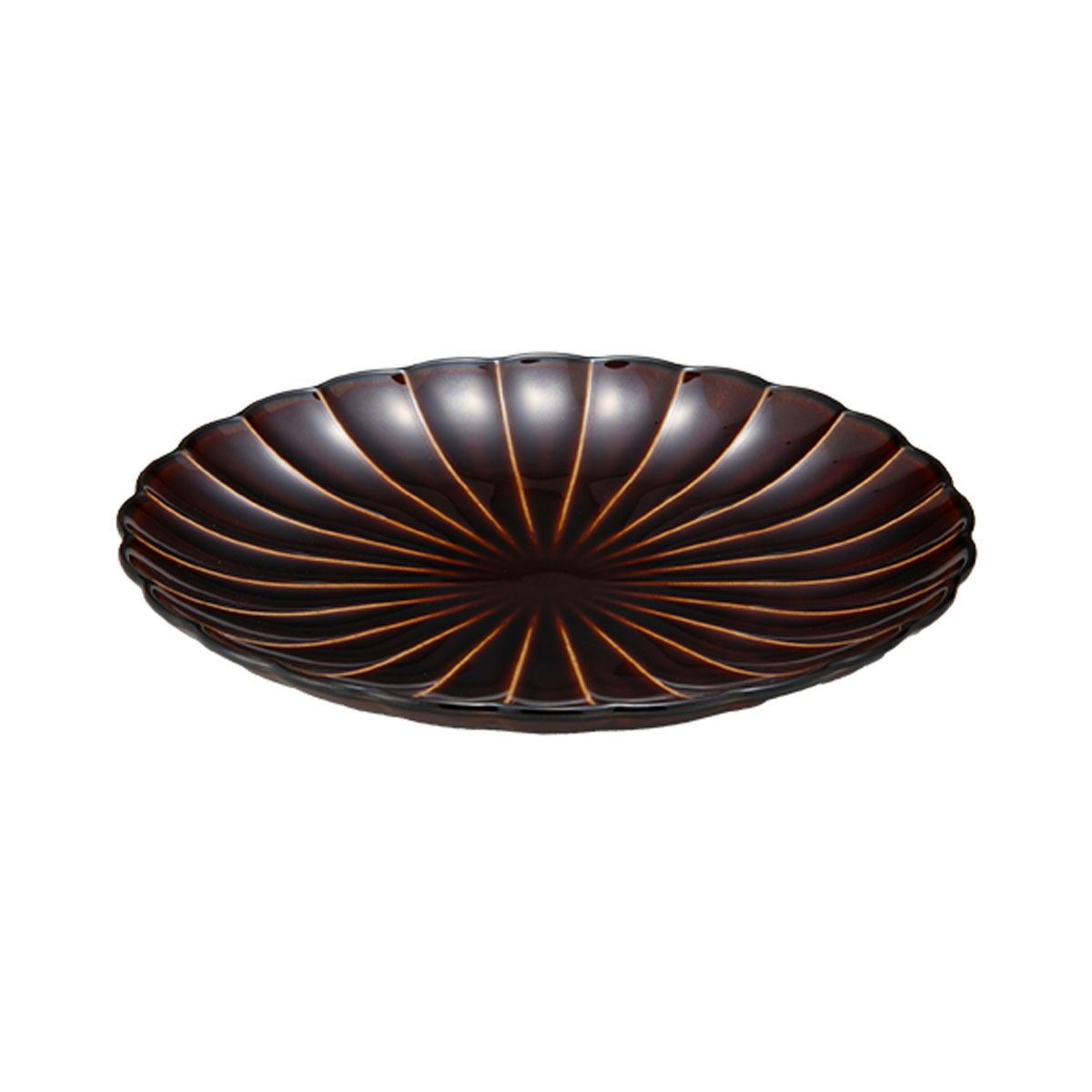 カネコ小兵製陶所 ぎやまん陶 中皿 20.5cm 7寸 漆ブラウン