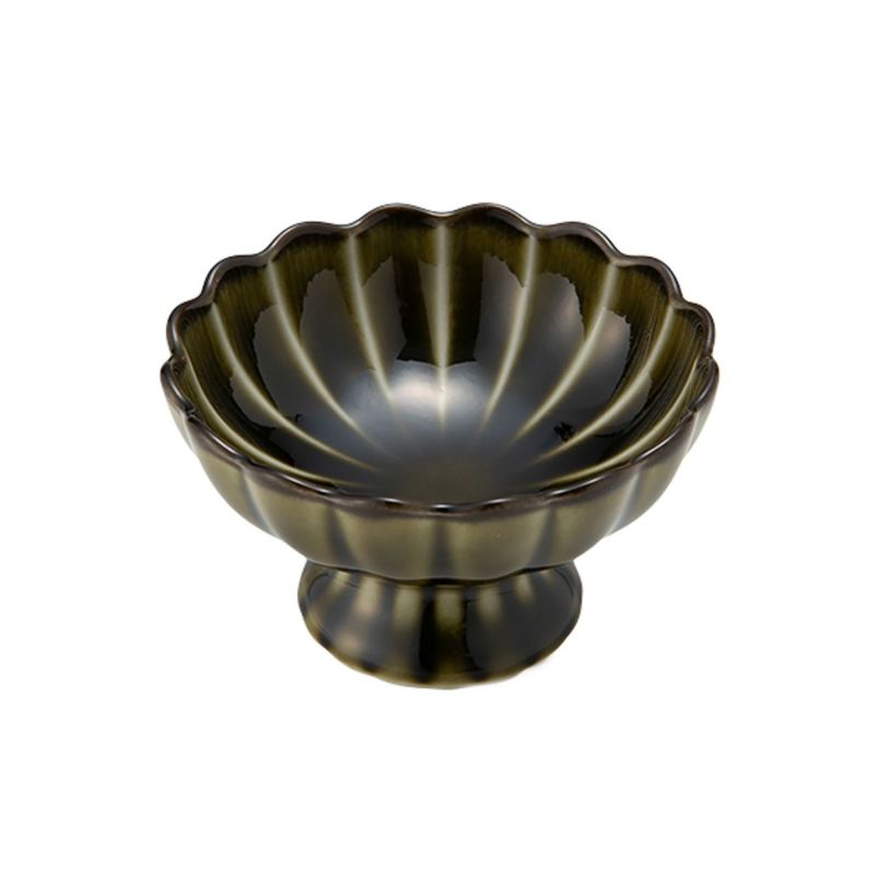 カネコ小兵製陶所 ぎやまん陶 高台珍味／デザートカップ 8cm 利休グリーン