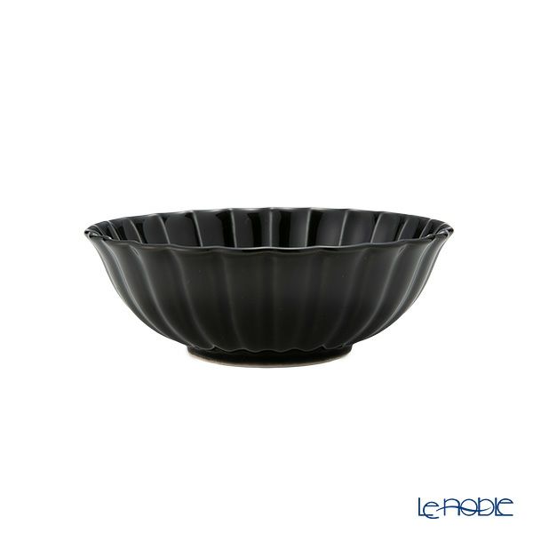 カネコ小兵製陶所 ぎやまん陶 浅小鉢／ラウンドボウル 12cm 墨ブラック