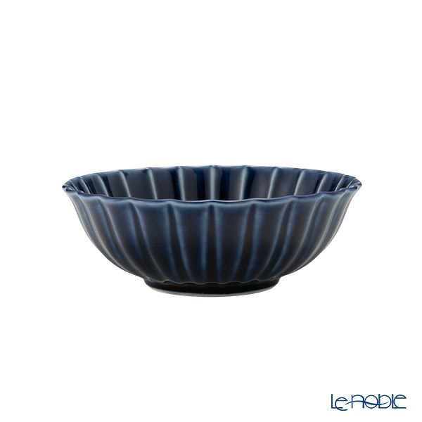 カネコ小兵製陶所 ぎやまん陶 浅小鉢／ラウンドボウル 12cm 茄子紺ブルー