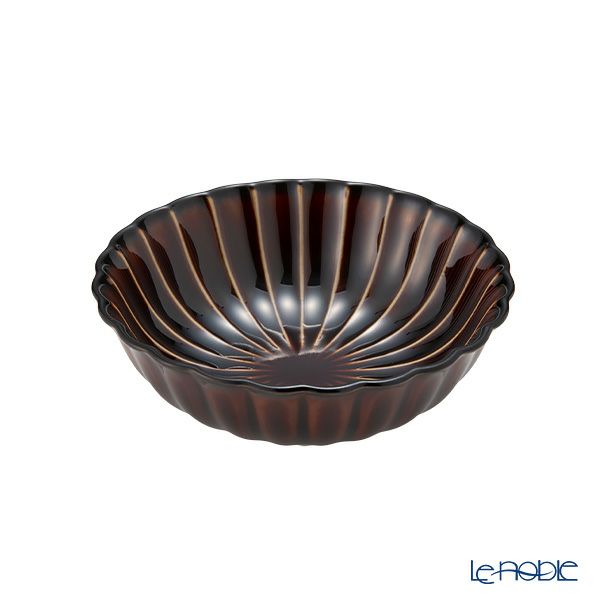 カネコ小兵製陶所 ぎやまん陶 浅小鉢／ラウンドボウル 12cm 漆ブラウン