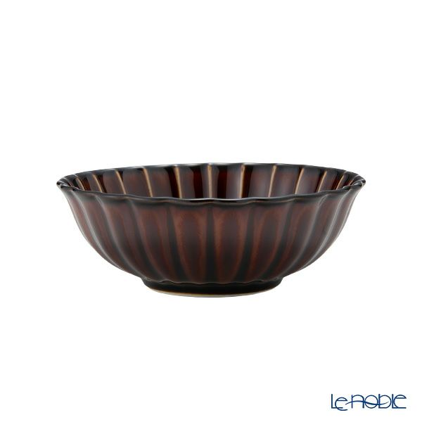 カネコ小兵製陶所 ぎやまん陶 浅小鉢／ラウンドボウル 12cm 漆ブラウン