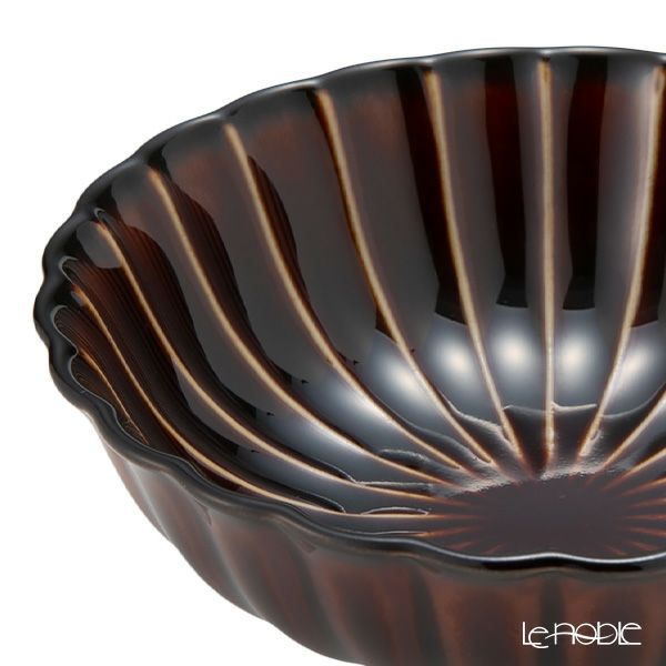 カネコ小兵製陶所 ぎやまん陶 浅小鉢／ラウンドボウル 12cm 漆ブラウン