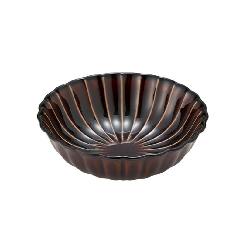 カネコ小兵製陶所 ぎやまん陶 浅小鉢／ラウンドボウル 12cm 漆ブラウン