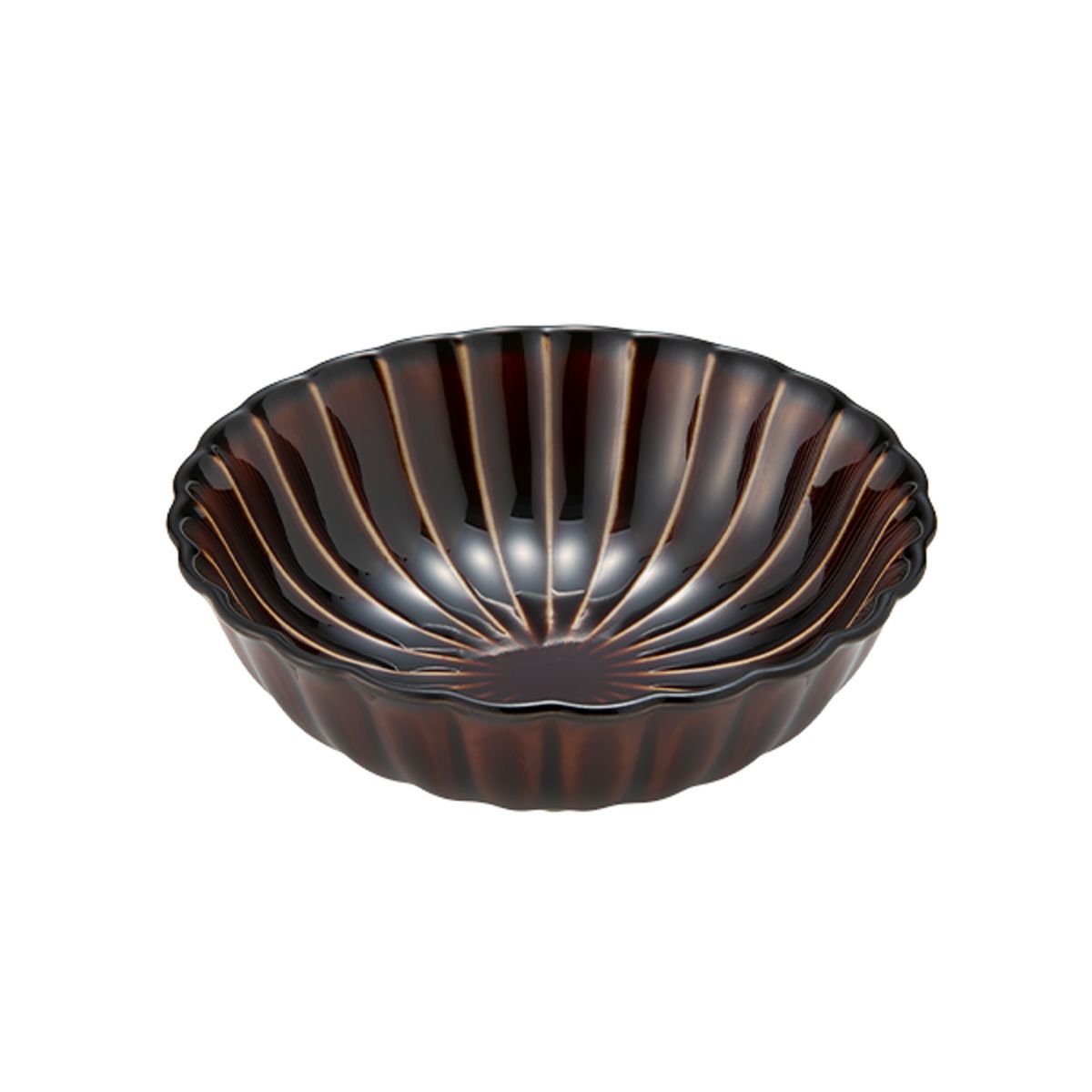 カネコ小兵製陶所 ぎやまん陶 浅小鉢／ラウンドボウル 12cm 漆ブラウン