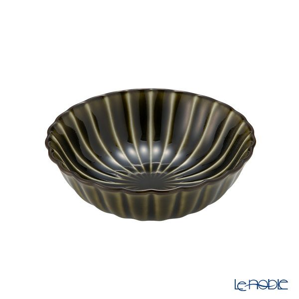 カネコ小兵製陶所 ぎやまん陶 浅小鉢／ラウンドボウル 12cm 利休グリーン