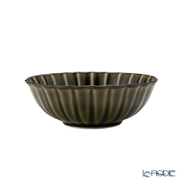 カネコ小兵製陶所 ぎやまん陶 浅小鉢／ラウンドボウル 12cm 利休グリーン