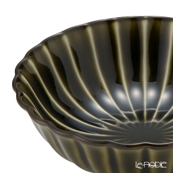 カネコ小兵製陶所 ぎやまん陶 浅小鉢／ラウンドボウル 12cm 利休グリーン