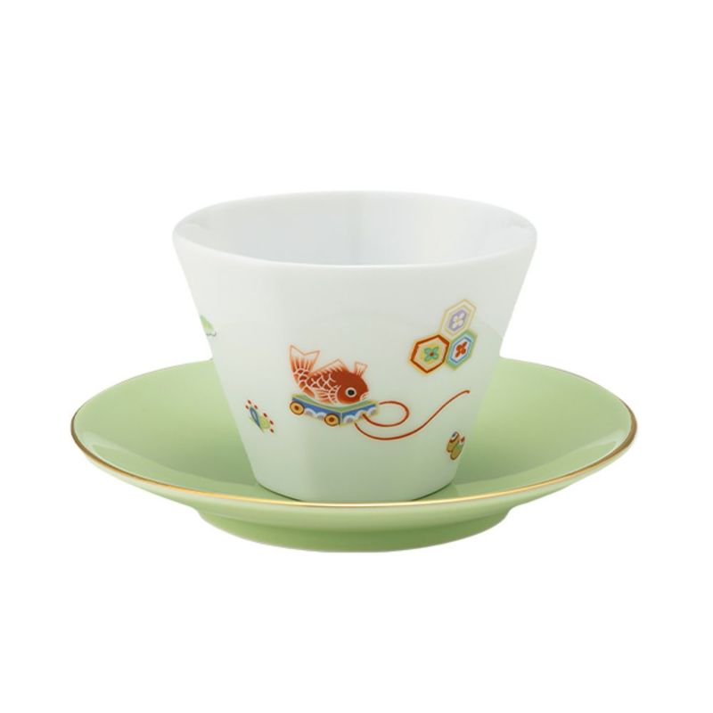 香蘭社 節句文 鯛車 カップ130ml ＆ ソーサー13cm グリーン F1048-1CZFA