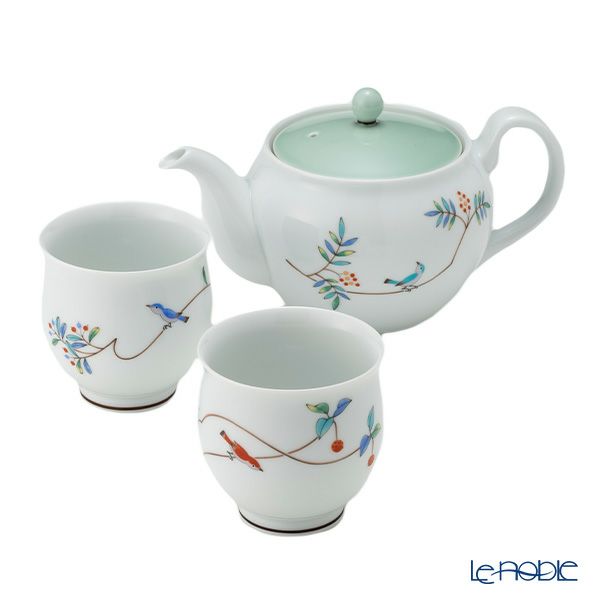 香蘭社 小鳥の詩 二人用 茶器セット／茶の間揃 ポット／急須1＋湯呑み2 1016-ARPC