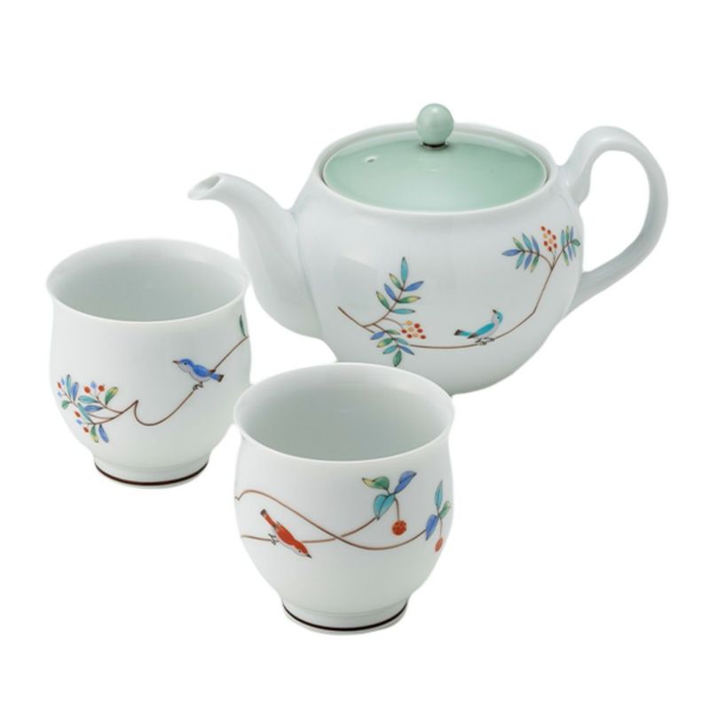 香蘭社 小鳥の詩 二人用 茶器セット／茶の間揃 ポット／急須1＋湯呑み2 1016-ARPC