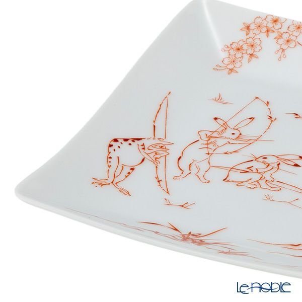 香蘭社 鳥獣戯画 弓矢 角皿 13.5cm 赤 2221A-1FAK5