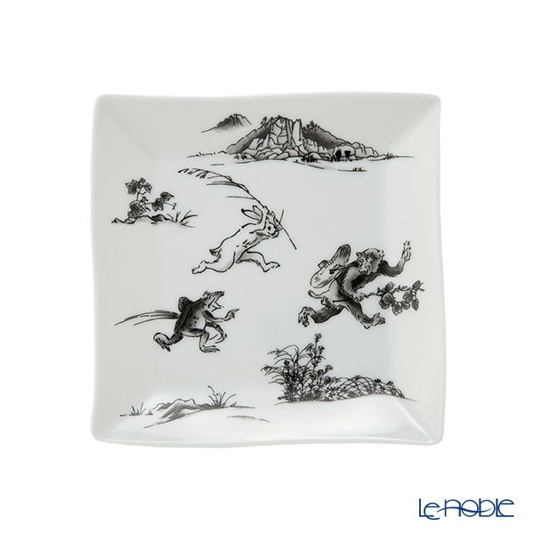 香蘭社 鳥獣戯画 猿追い 角皿 13.5cm 黒 2220K-1FAK5