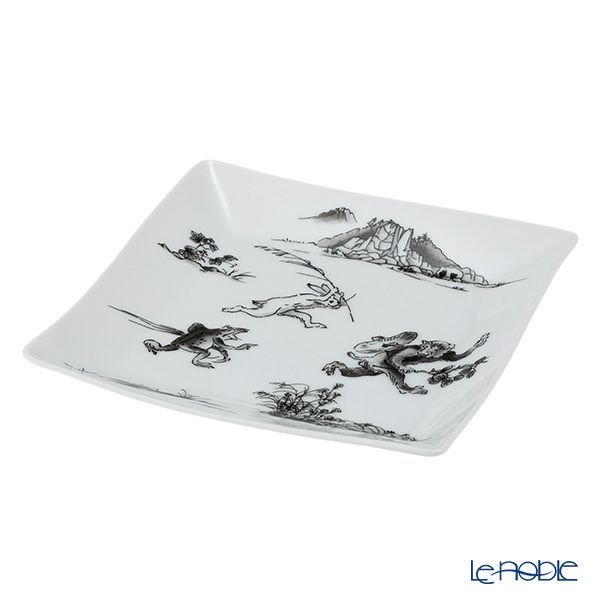 香蘭社 鳥獣戯画 猿追い 角皿 13.5cm 黒 2220K-1FAK5