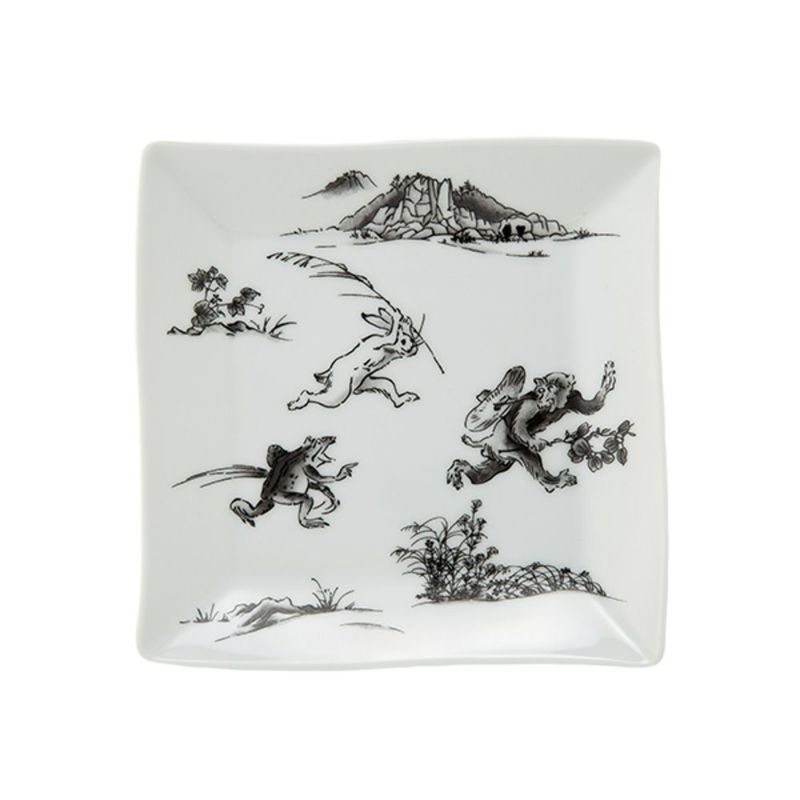 香蘭社 鳥獣戯画 猿追い 角皿 13.5cm 黒 2220K-1FAK5