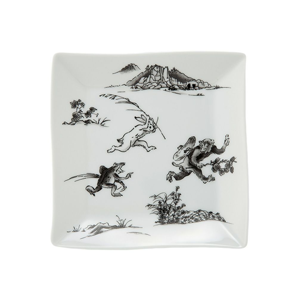 香蘭社 鳥獣戯画 猿追い 角皿 13.5cm 黒 2220K-1FAK5