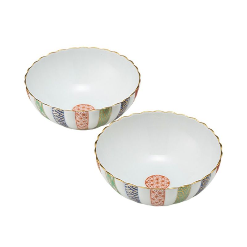 香蘭社 三色地紋 中鉢 13cm ペア 843-2GQM