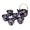 香蘭社 ルリ花丸紋 高級茶器セット 土瓶1＋蓋付湯呑5 R3003-AJF