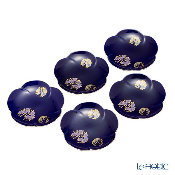 香蘭社 ルリ花丸紋 銘々皿5枚揃 R3003-FS4