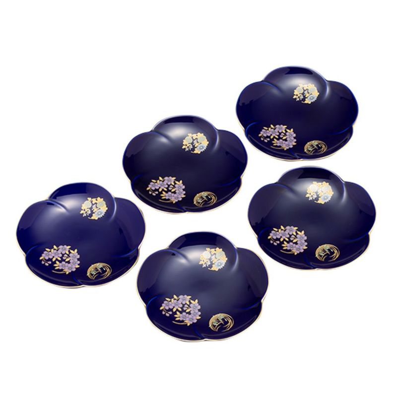 香蘭社 ルリ花丸紋 銘々皿5枚揃 R3003-FS4