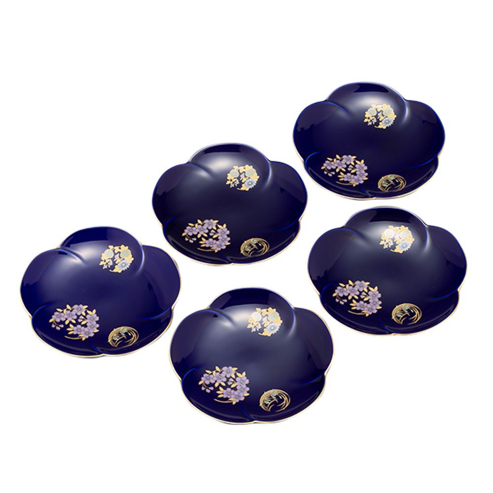 香蘭社 ルリ花丸紋 銘々皿5枚揃 R3003-FS4