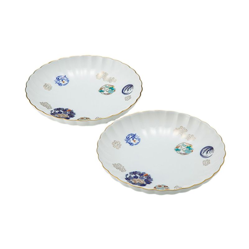 香蘭社 金ミル花丸紋 中皿 18.5cm ペア