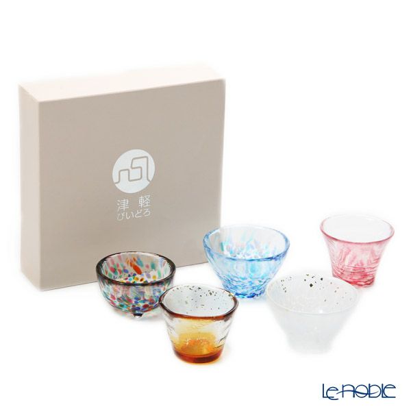 津軽びいどろ 五様ミニグラスセット ル・ノーブルオリジナル 5客 - わたゆき／あじさい／黄金空／舞桜／ねぶた囃子 -