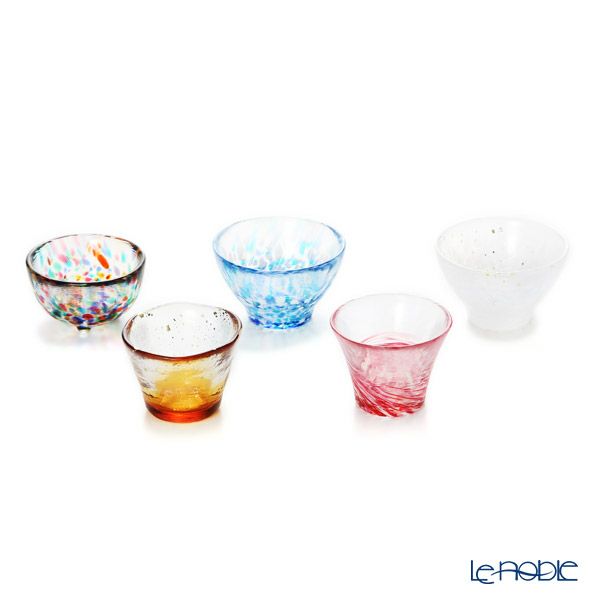 津軽びいどろ 五様ミニグラスセット ル・ノーブルオリジナル 5客 - わたゆき／あじさい／黄金空／舞桜／ねぶた囃子 -