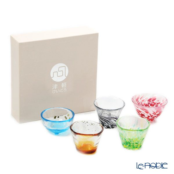 津軽びいどろ 五様ミニグラスセット ル・ノーブルオリジナル 5客 - 桜吹雪／山若葉／夜霧／朝の露／黄金空 -