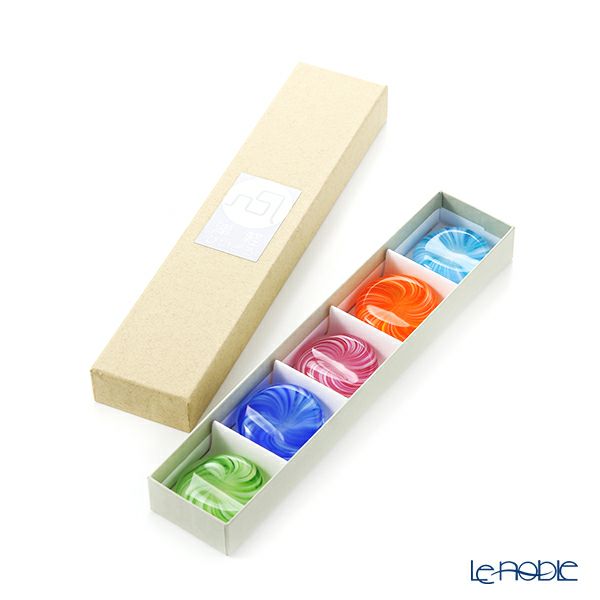 津軽びいどろ 箸置き ル・ノーブルオリジナル 5個セット 渦巻 桜・山吹・萌黄・露草・紺青