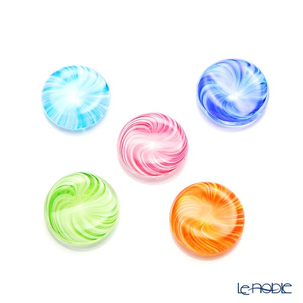 津軽びいどろ 箸置き ル・ノーブルオリジナル 5個セット 渦巻 桜・山吹・萌黄・露草・紺青