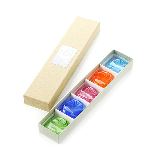 津軽びいどろ 箸置き ル・ノーブルオリジナル 5個セット 渦巻 桜・山吹・萌黄・露草・紺青