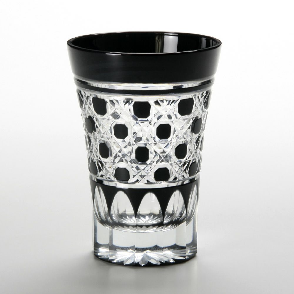 【伝統工芸】田島硝子 江戸切子 黒 八角籠目紋 タンブラー TG09-18-1K 【木箱入】