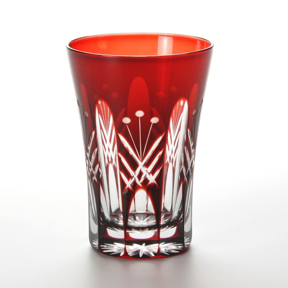 【伝統工芸】田島硝子 江戸切子 映見玉矢来 タンブラー レッド TG05-15-1R