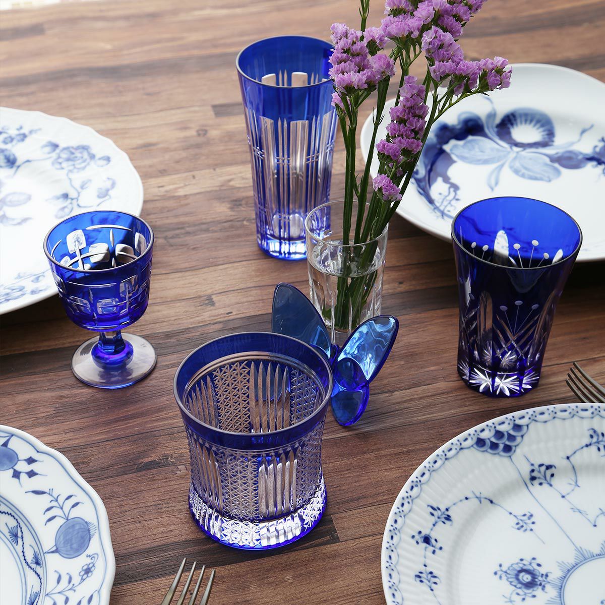 【伝統工芸】田島硝子 江戸切子 映見玉矢来 タンブラー ルリ（ブルー） TG05-15-1B