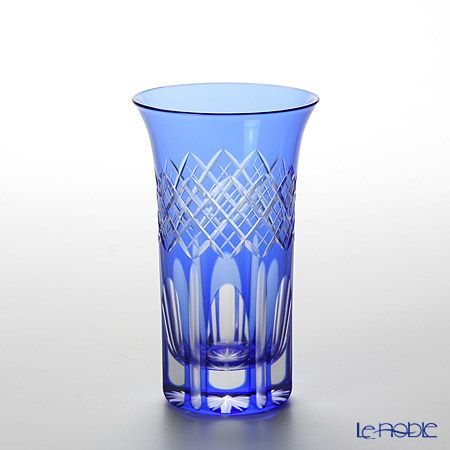 【伝統工芸】田島硝子 江戸切子 映見重ね矢来紋 一口ビール ペア 金赤／ルリ（ブルー） TG08-09-2 【木箱入】