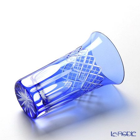 【伝統工芸】田島硝子 江戸切子 映見重ね矢来紋 一口ビール ペア 金赤／ルリ（ブルー） TG08-09-2 【木箱入】